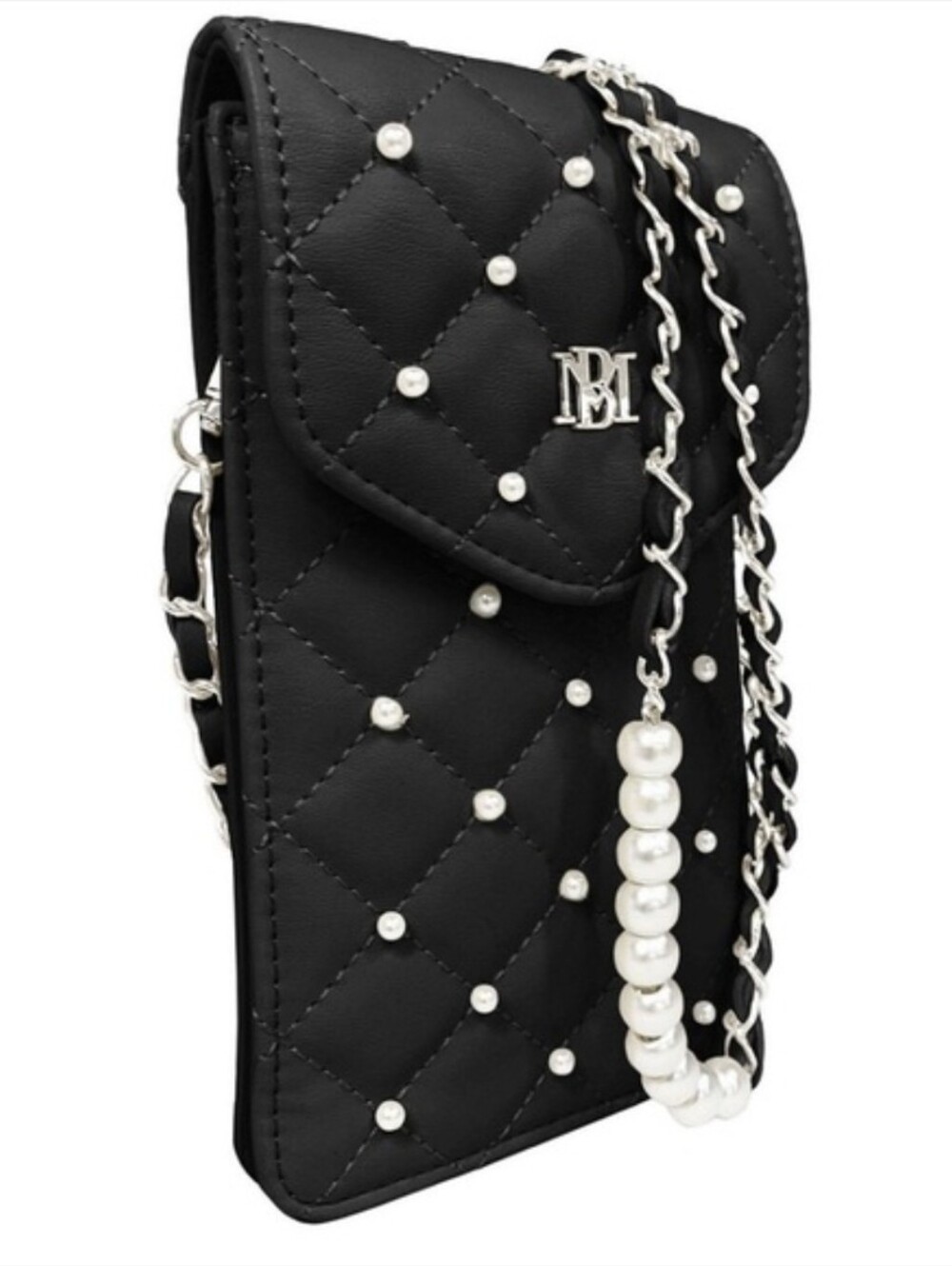 BADGLEY MISCHKA NWT Diamond Quilted Pearls Strap Phone Case Crossbody Bag